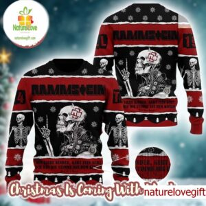 Rammstein Skeleton Nun Liebe Kinder Knitted Black And Red Germany Holiday Ugly Christmas Sweater
