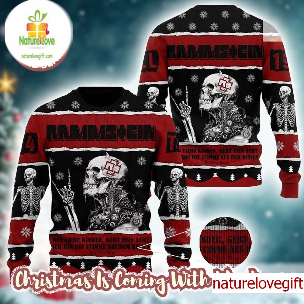 Rammstein Skeleton Nun Liebe Kinder Knitted Black And Red Germany Holiday Ugly Christmas Sweater Rammstein Skeleton Nun Liebe Kinder Knitted Black And Red Germany Holiday Ugly Christmas Sweater