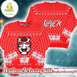 Slayer 666 Demon Cross Pattern Red Ugly Christmas Sweater For Fans
