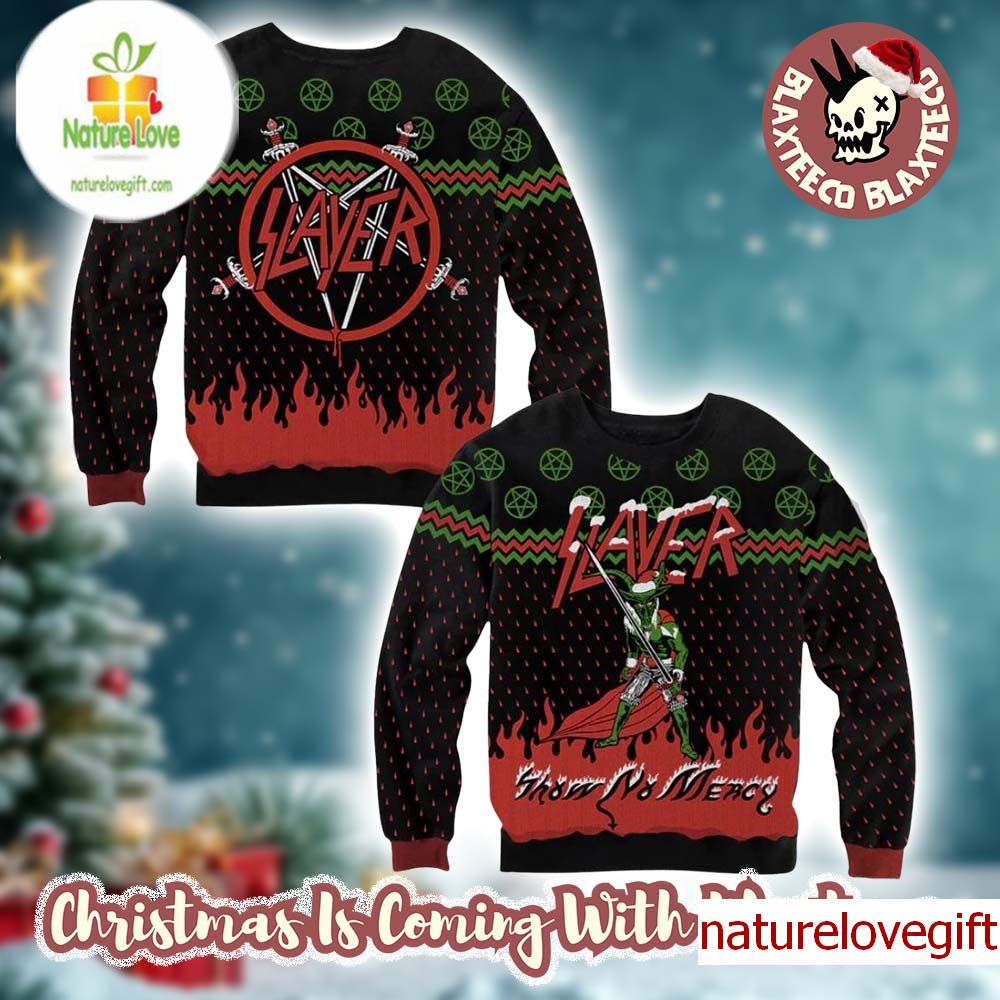 Slayer Band Green Devil Show No Mercy Holiday Gift For Fans 2025 Christmas Ugly Sweater Slayer Band Green Devil Show No Mercy Holiday Gift For Fans 2025 Christmas Ugly Sweater