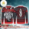Slipknot Big Logo Goat Face Snowflakes Pattern Knitted Signature Black And Red Ugly Christmas Sweater