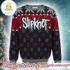Slipknot Signature Logo With Tribal S Snowflakes Pattern Red And Grey Knitted Ugly Christmas Sweater