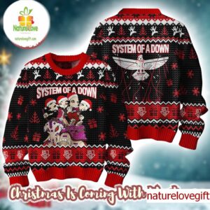 System Of A Down Band Members Santa Riding Elephant Knitted 2025 Christmas Ugly Sweater