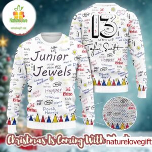 Taylor Swift 13 Junior Jewels White Knitted Ugly Christmas Sweater