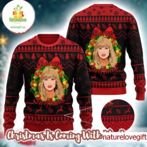 Taylor Swift Merry Swiftmas Xmas Wreath 2025 Knitted Ugly Christmas Sweater