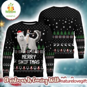 Taylor Swift Ride A Cat With Santa Hat Olivia Benson Merry Swiftmas In Black Ugly Christmas Sweater