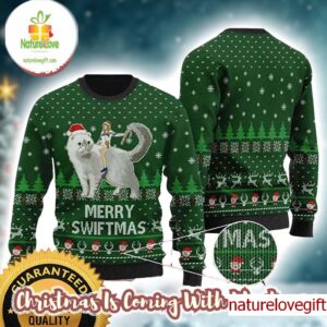 Taylor Swift Ride A Cat With Santa Hat Olivia Benson Merry Swiftmas In Green Ugly Christmas Sweater
