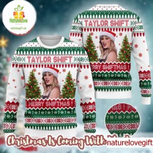 Taylor Swift Santa Happy Christmas Holiday Style Knitted White Ugly Christmas Sweater
