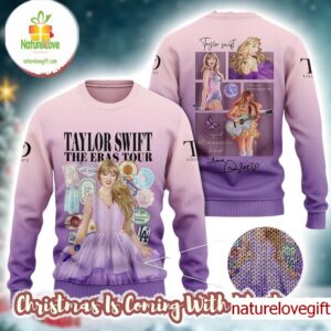 Taylor Swift The Eras Tour Cartoon Style Knitted Radiant Purple Ugly Christmas Sweater