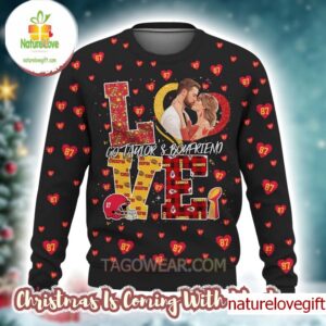 Taylor Swift X Travis Kelce Love Go Taylor’s Boyfriends Valentine 87 Heart Pattern Ugly Christmas Sweater