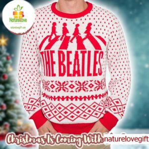 The Beatles Abbey Road 2025 Xmas Gifts Red And White Ugly Christmas Sweater