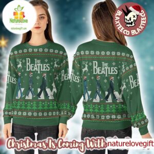 The Beatles Abbey Road Vintage Green Knitted Ugly Christmas Sweater