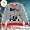 The Beatles Iconic Abbey Road Band Members With Santa Hats Snowy Street Grey Ugly Christmas Sweater