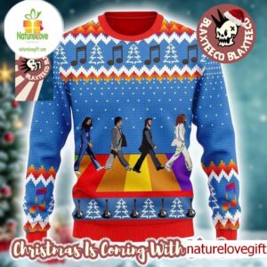 The Beatles Walk Across The Street Abbey Road Rainbow Color Ugly Christmas Sweater