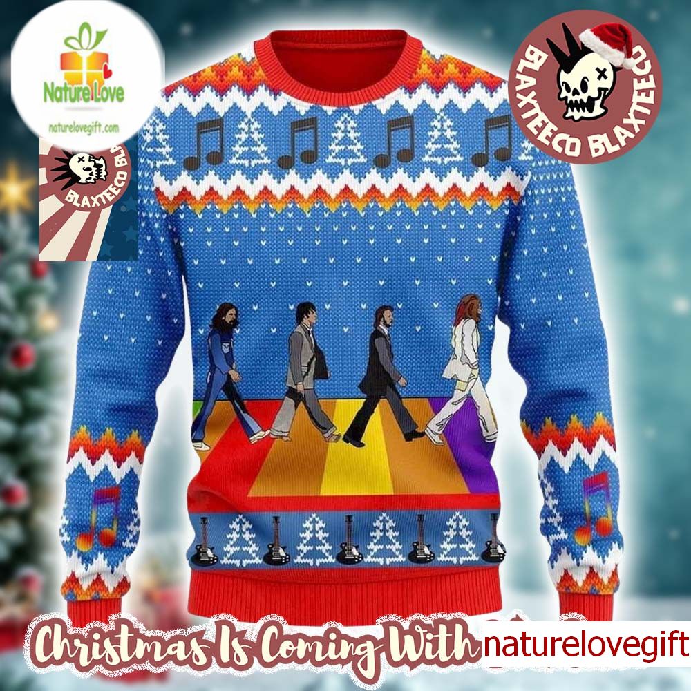 The Beatles Walk Across The Street Abbey Road Rainbow Color Ugly Christmas Sweater The Beatles Walk Across The Street Abbey Road Rainbow Color Ugly Christmas Sweater
