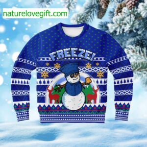 Blue Police Freeze Snow Funny Tacky Winter Ugly Christmas Sweater