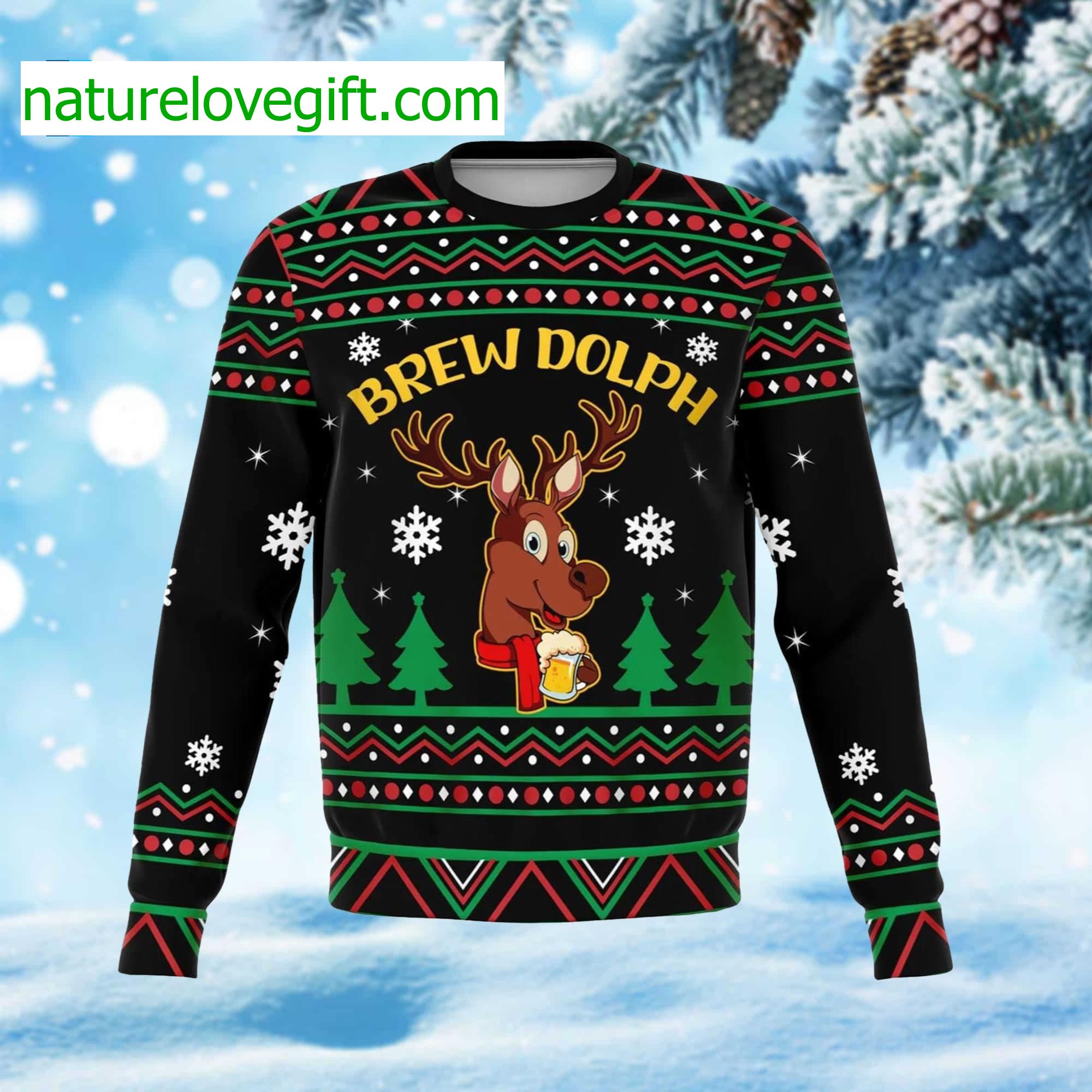 Brew Dolph Funny Reindeer Beer Ugly Christmas Sweater Brew Dolph Funny Reindeer Beer Ugly Christmas Sweater