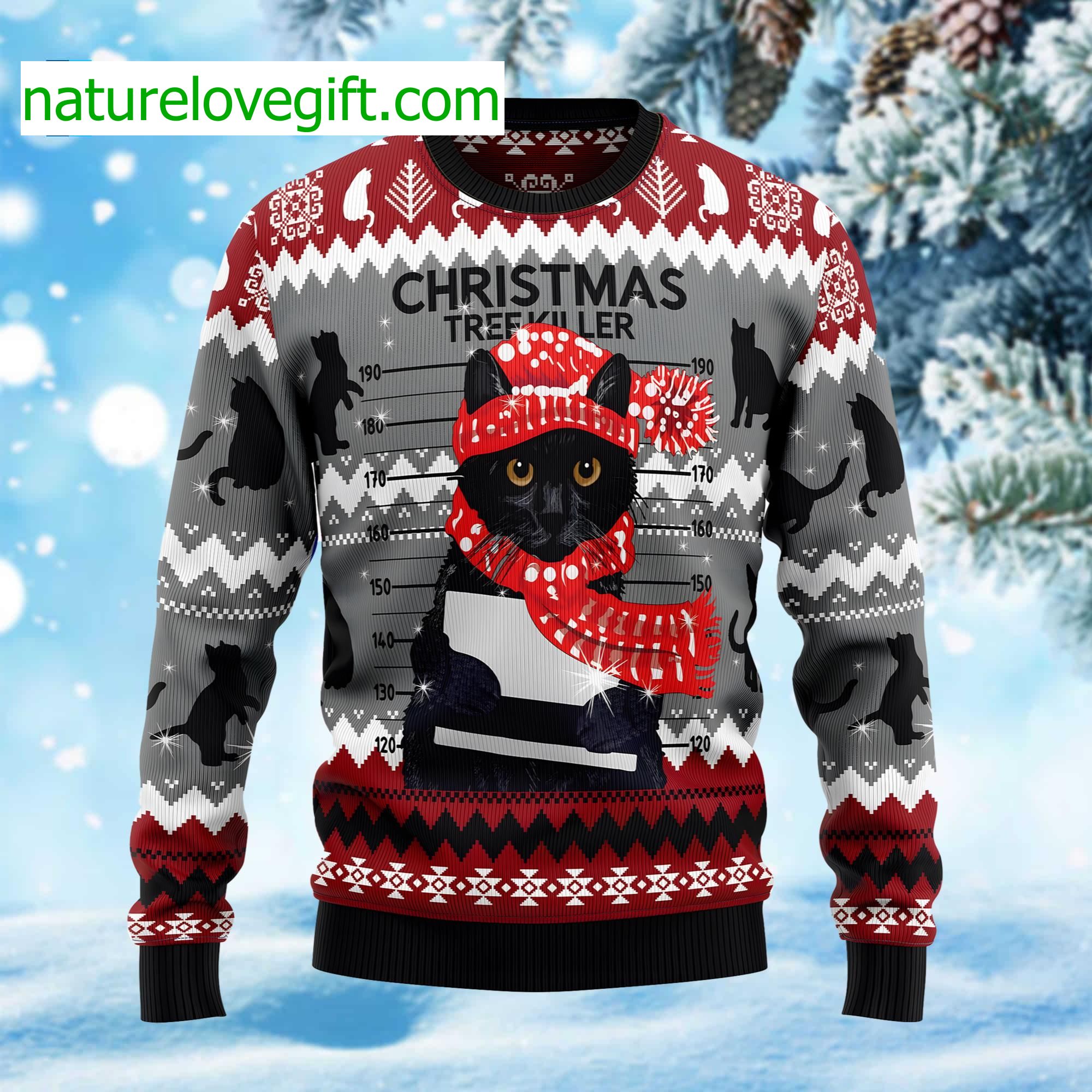 Cat Mugshot Tree Killer Ugly Christmas Sweater Cat Mugshot Tree Killer Ugly Christmas Sweater