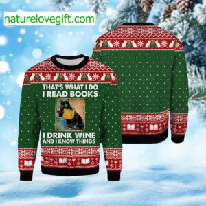 Cat That’s What I Do I Read Books I Drink Wine And I Know Things Ugly Christmas Sweater