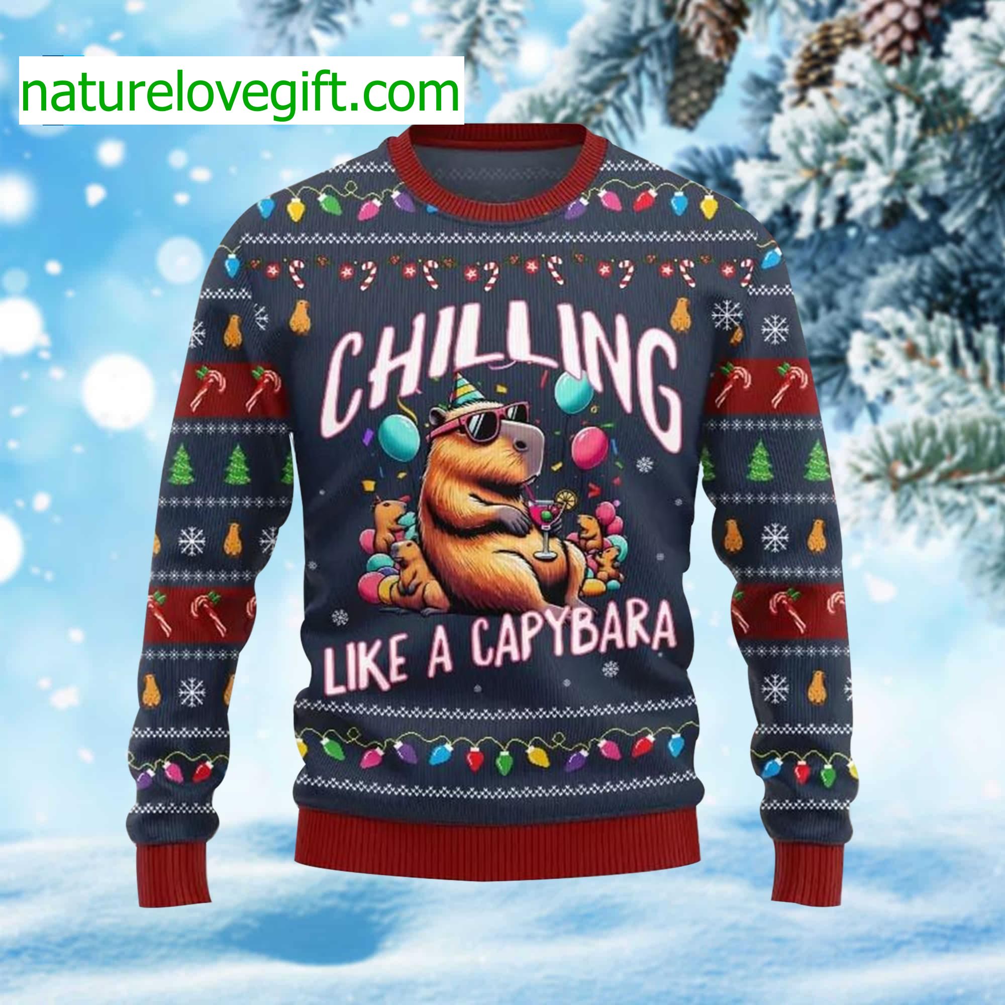 Chilling Like A Capybara Ugly Christmas Sweater Chilling Like A Capybara Ugly Christmas Sweater