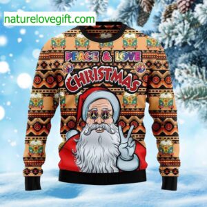 Hippie Santa Claus Peace And Love Ugly Christmas Sweater