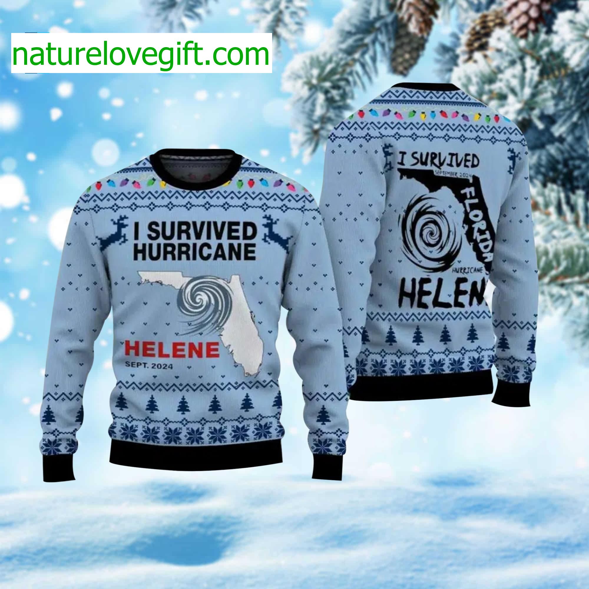 I Survived Hurricane Helene 2024 Ugly Christmas Sweater I Survived Hurricane Helene 2024 Ugly Christmas Sweater