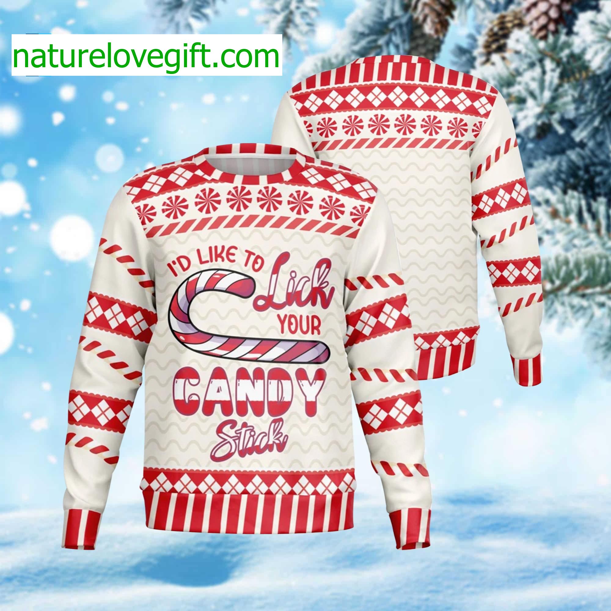 I’d Like To Lick Your Candy Stick Ugly Christmas Sweater I’d Like To Lick Your Candy Stick Ugly Christmas Sweater