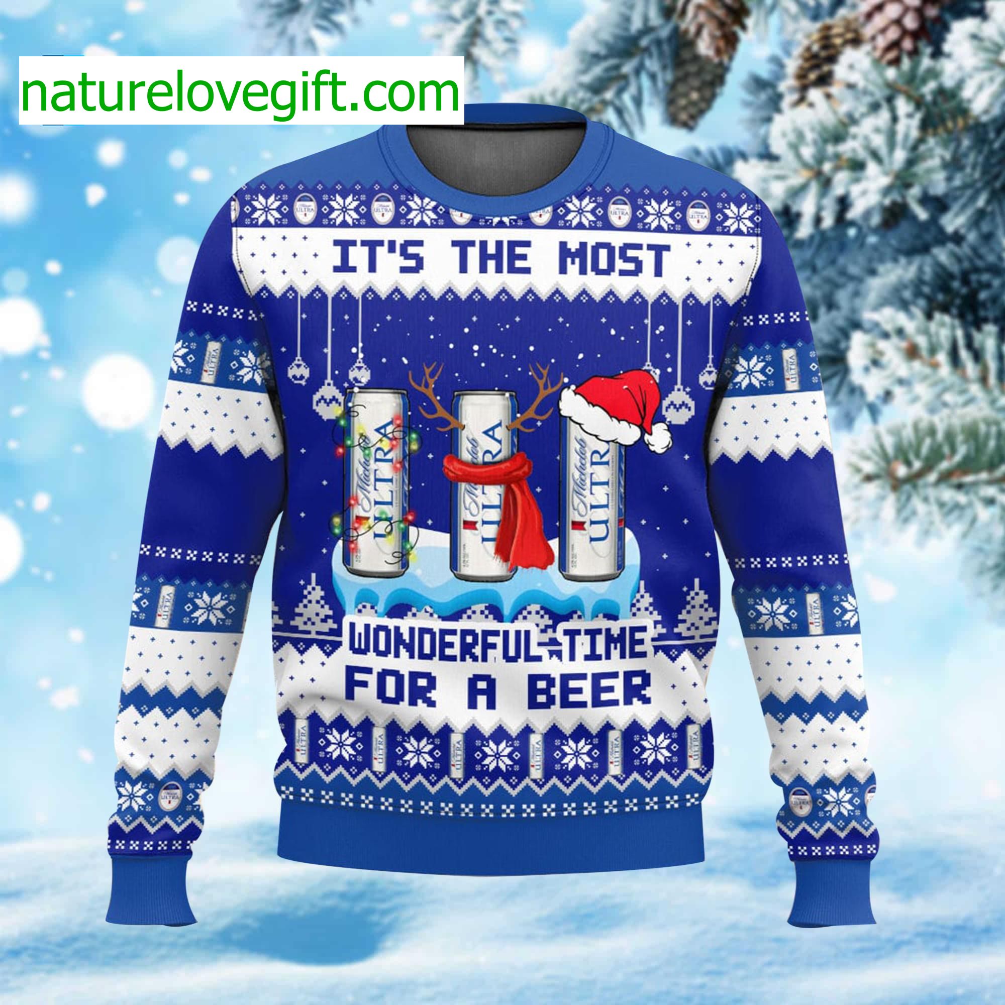 It's The Most Wonderful Time For A Beer Michelob Ultra Ugly Christmas Sweater It's The Most Wonderful Time For A Beer Michelob Ultra Ugly Christmas Sweater