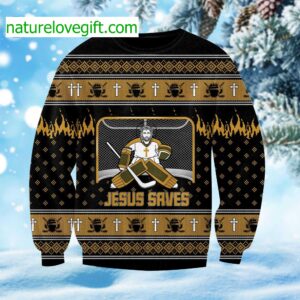 Jesus Saves Hockey Ugly Christmas Sweater