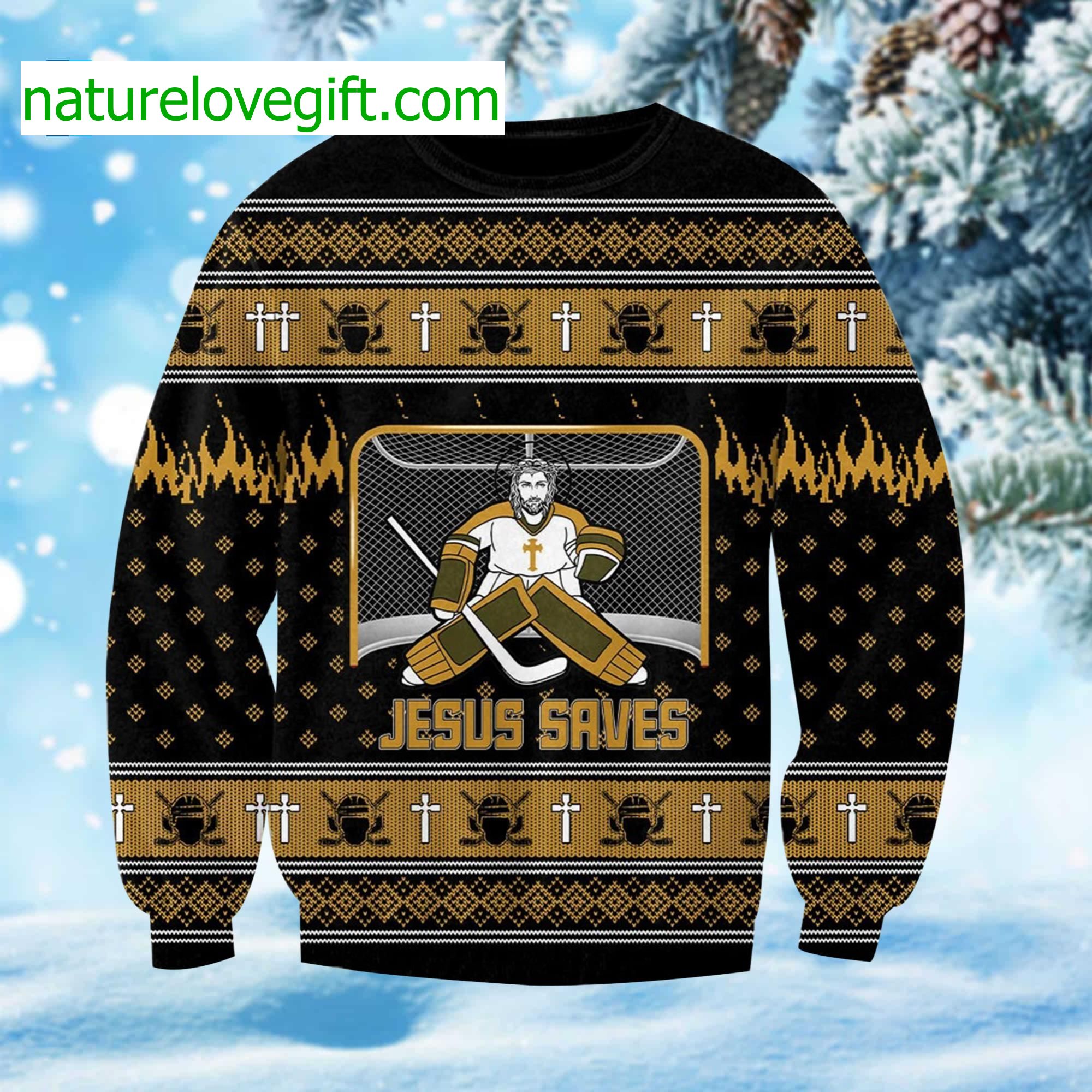 Jesus Saves Hockey Ugly Christmas Sweater Jesus Saves Hockey Ugly Christmas Sweater