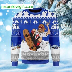 Jesus Skateboarding Christmas Ugly Christmas Sweater