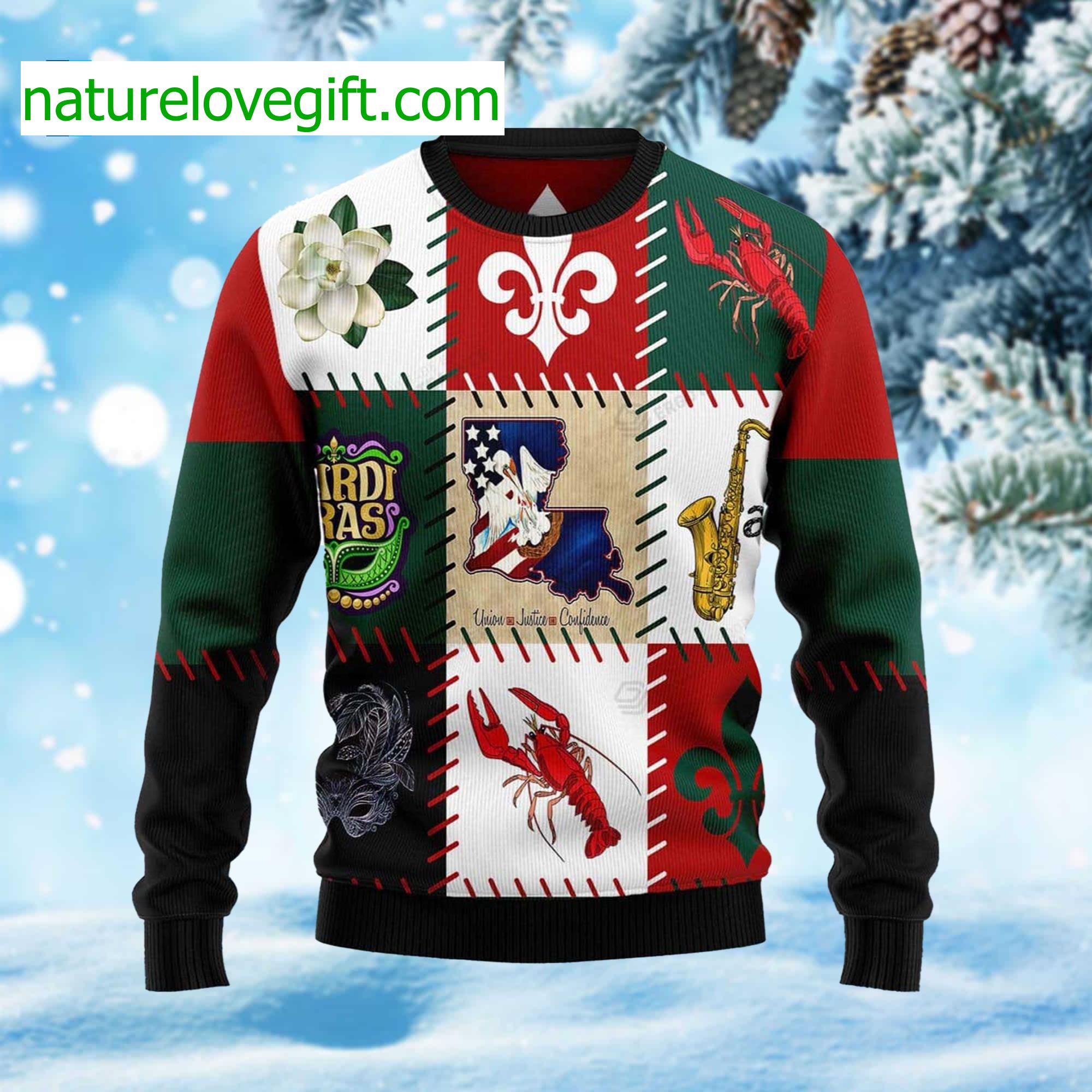 Louisiana Famous Things Ugly Christmas Sweater Louisiana Famous Things Ugly Christmas Sweater