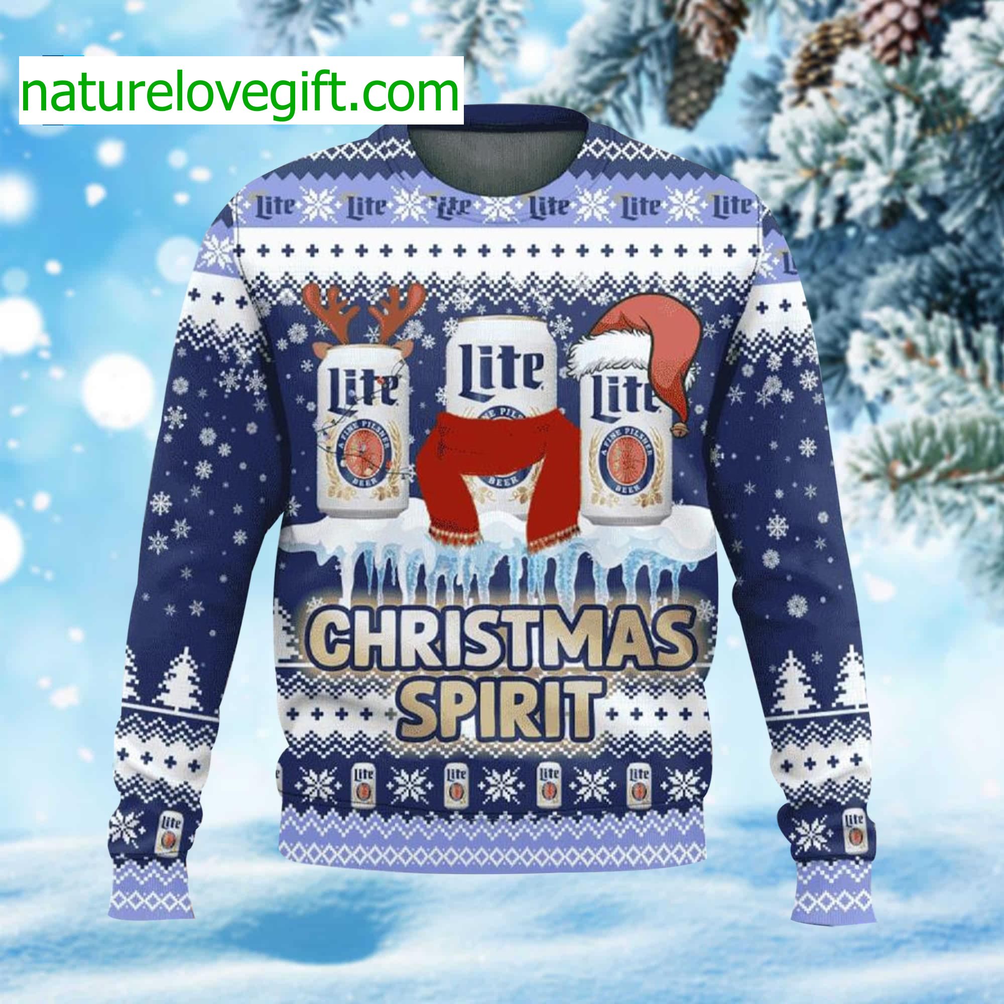 Miller Lite Christmas Spirit Ugly Christmas Sweater Miller Lite Christmas Spirit Ugly Christmas Sweater