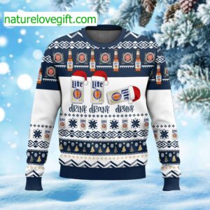 Miller Lite Drink Drank Drunk Ugly Christmas Sweater