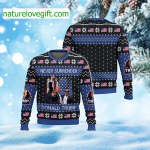 Never Surrender Donald Trump Ugly Christmas Sweater