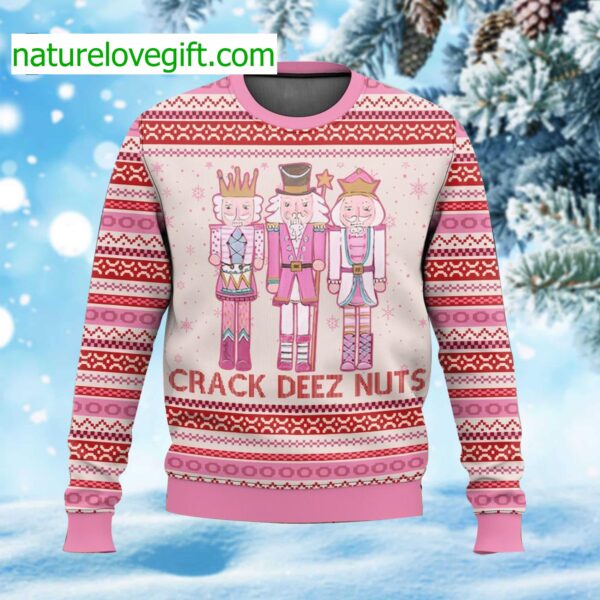 Pink Nutcracker Crack Deez Nuts Ugly Christmas Sweater