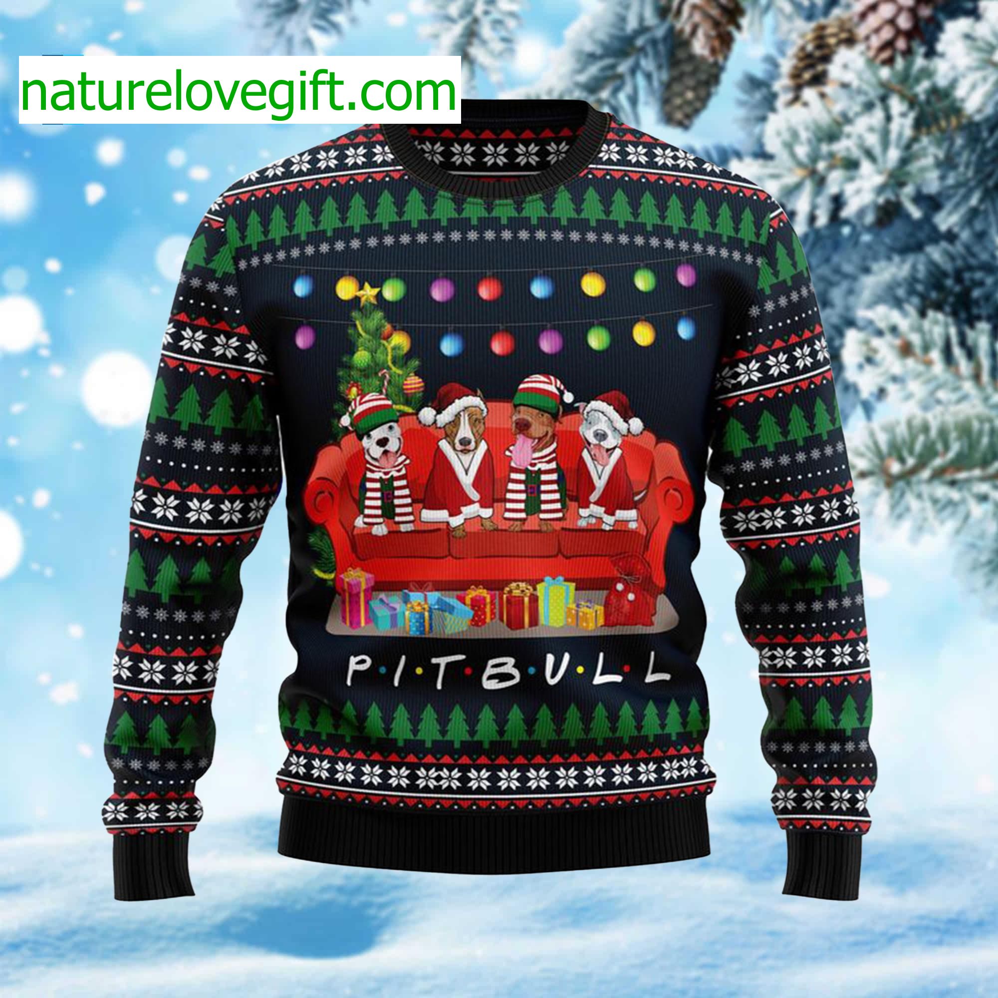Pit Bull Friends Ugly Christmas Sweater Pit Bull Friends Ugly Christmas Sweater