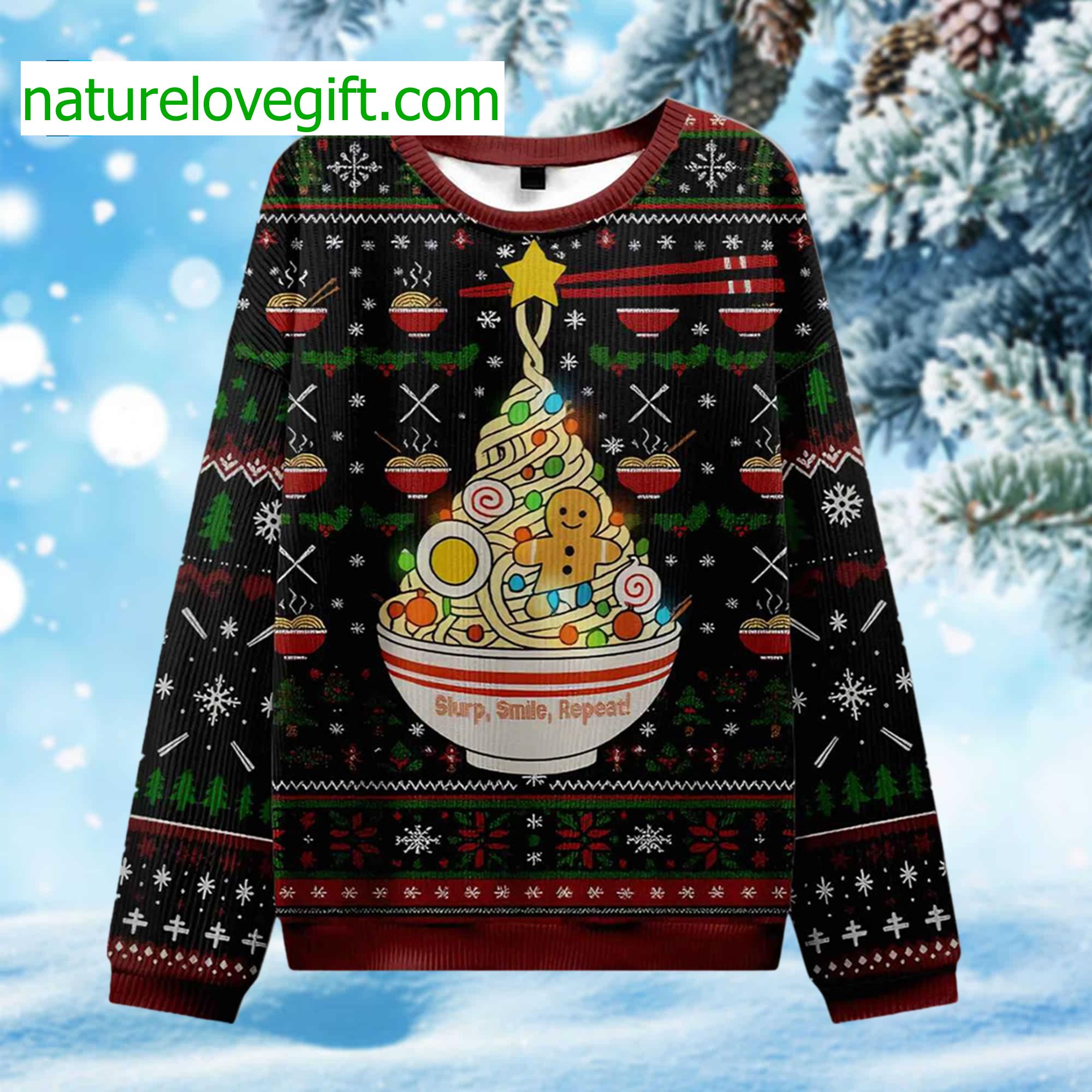 Ramen Christmas Tree Slurp Smile Repeat Ugly Christmas Sweater Ramen Christmas Tree Slurp Smile Repeat Ugly Christmas Sweater