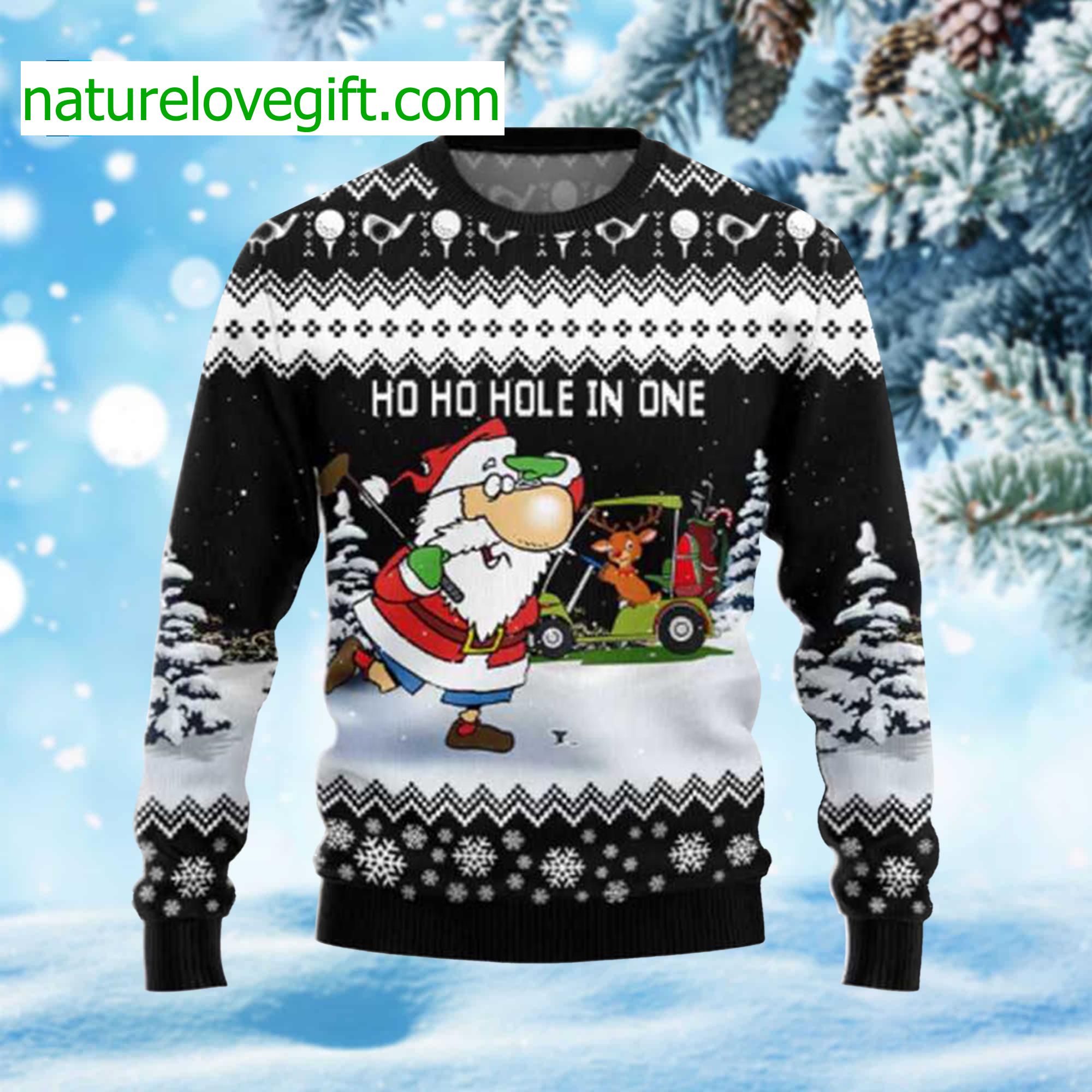 Santa And Golf Ho Ho Hole In One Ugly Christmas Sweater Santa And Golf Ho Ho Hole In One Ugly Christmas Sweater