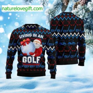 Santa Living In An Golf Wonderland Ugly Christmas Sweater 1
