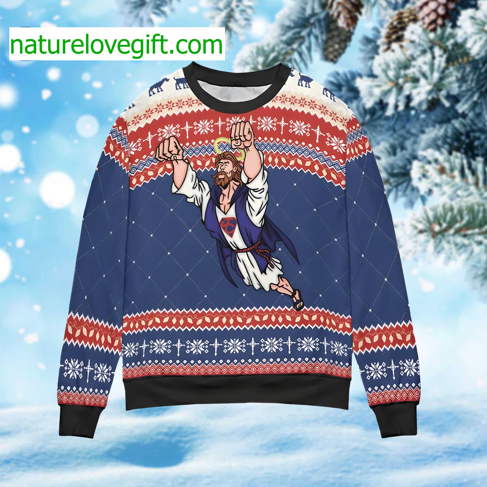 Super Jesus Ugly Christmas Sweater Super Jesus Ugly Christmas Sweater