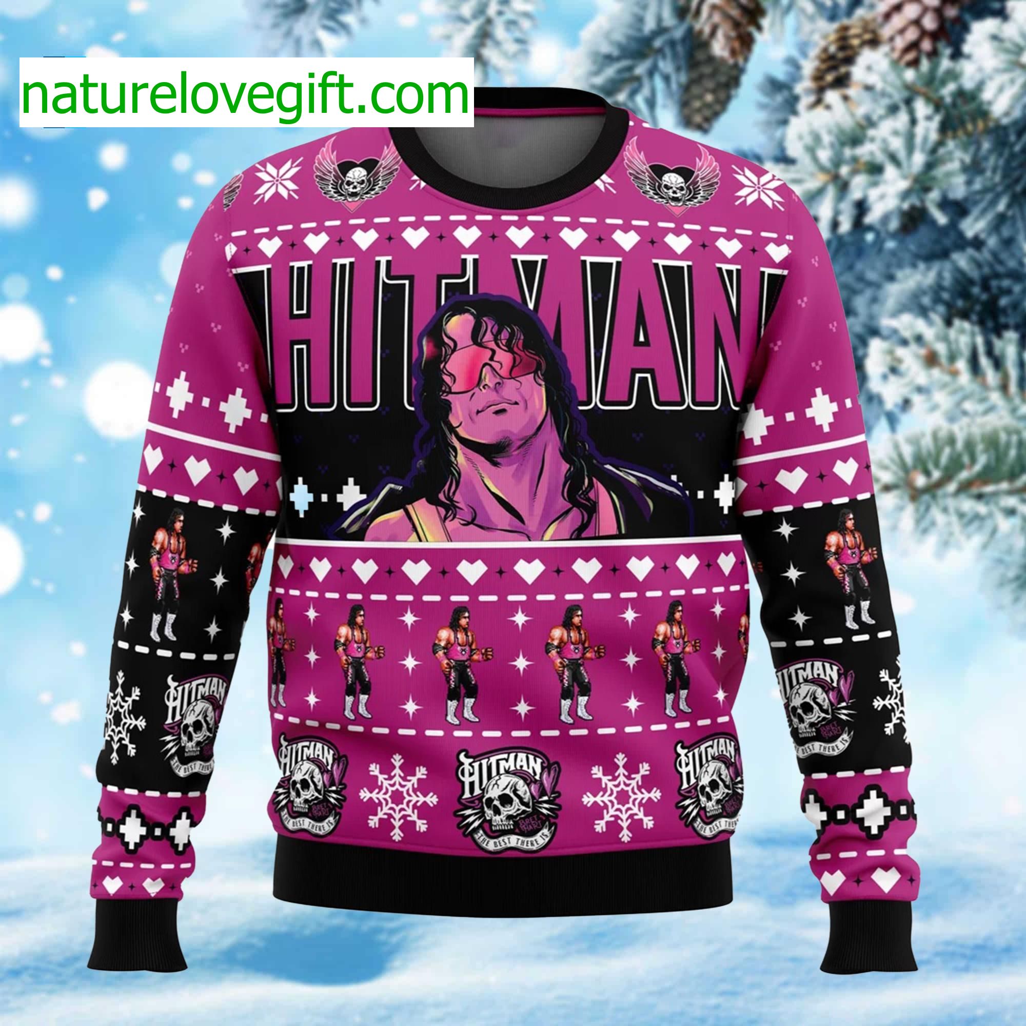 The Hitman Bret Hart Wrestler Ugly Christmas Sweater The Hitman Bret Hart Wrestler Ugly Christmas Sweater