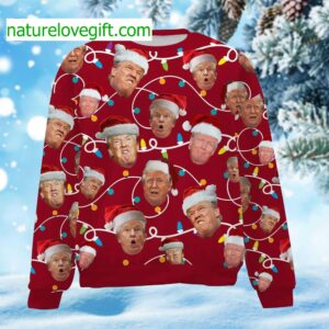 Trump Face Santa Hat 2024 Ugly Christmas Sweater