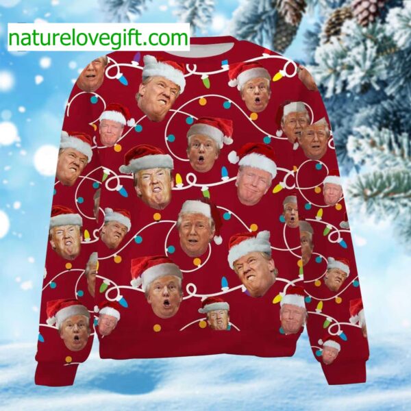Trump Face Santa Hat 2024 Ugly Christmas Sweater