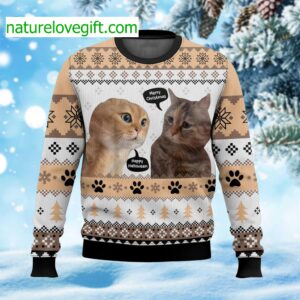 Two Cats Talking Meme Christmas Ugly Sweater