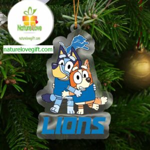 Detroit Lions Bluey And Bingo Acrylic Christmas Tree Decoration Ornament 18800