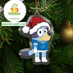 Detroit Lions Bluey Cartoon Christmas NFL Acrylic Christmas Tree Decoration Ornament