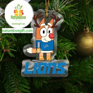 Detroit Lions Bluey Chilli Christmas Deer Acrylic Christmas Tree Decoration Ornament