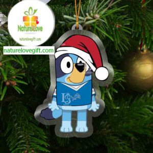 Detroit Lions Bluey Dog Christmas NFL Acrylic Christmas Tree Decoration Ornament