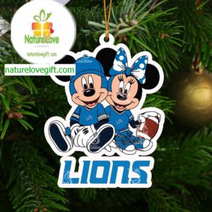 Detroit Lions Disney Mickey And Minnie Football NFL Acrylic Christmas Tree Decor Ornament